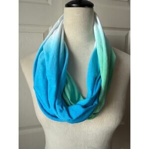 J. Jill Blue Green White Ombré Infinity Scarf 100% Cotton Lightweight Coastal